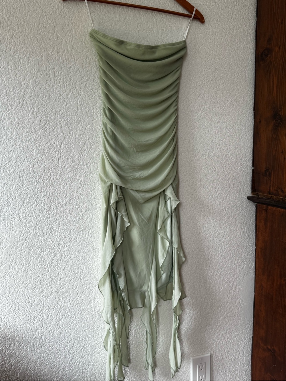 Sage Green Strapless High-Low Ruffle Dress